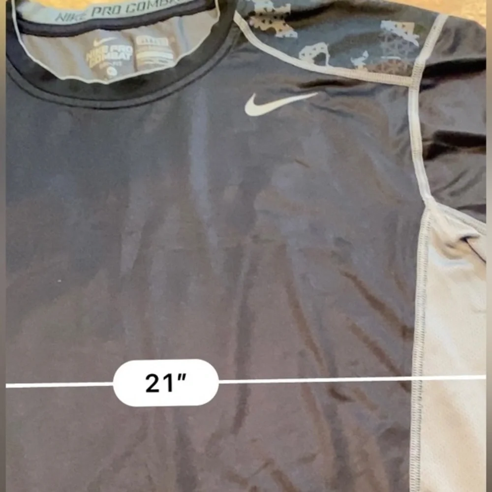 Nike Pro Combat Dri Fit Fitted Boy’s XL Black/Gray Camo‎ Print Athletic Shirt